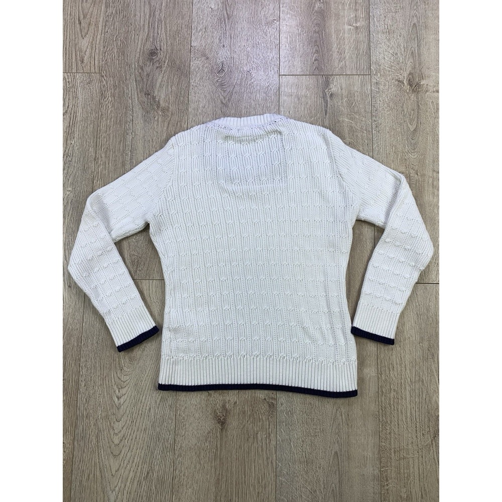 Tommy Hilfiger Sweater Womens Med White Cable Knit Cotton Classic Preppy Tennis - Picture 14 of 16